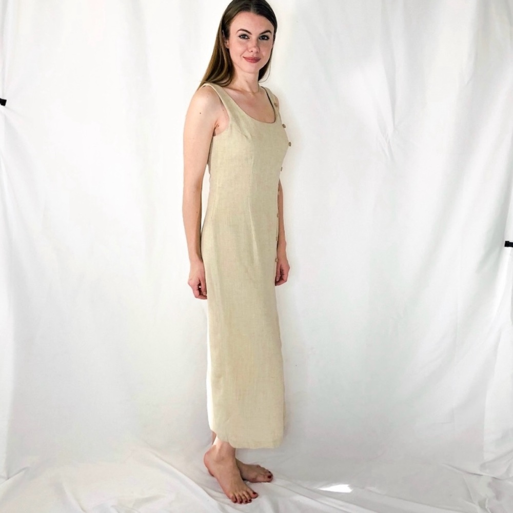 Linen Vintage Button Spring European-Style Midi Dress - Picture 5 of 11